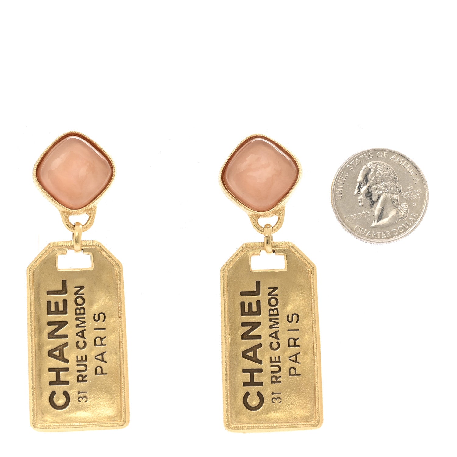 タグ ドロップ イヤリング ゴールド ピンク（カスタマイズ対応）