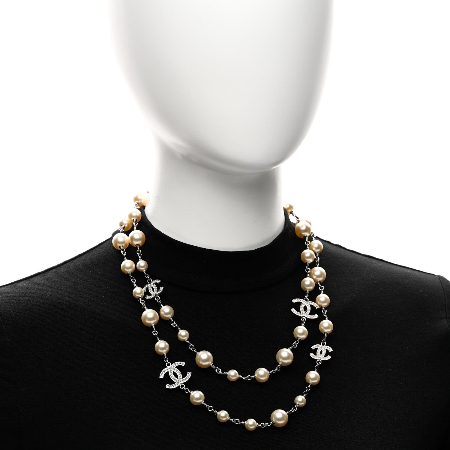 グラデーション パール クリスタル ロングネックレス シルバー（カスタマイズ対応）
