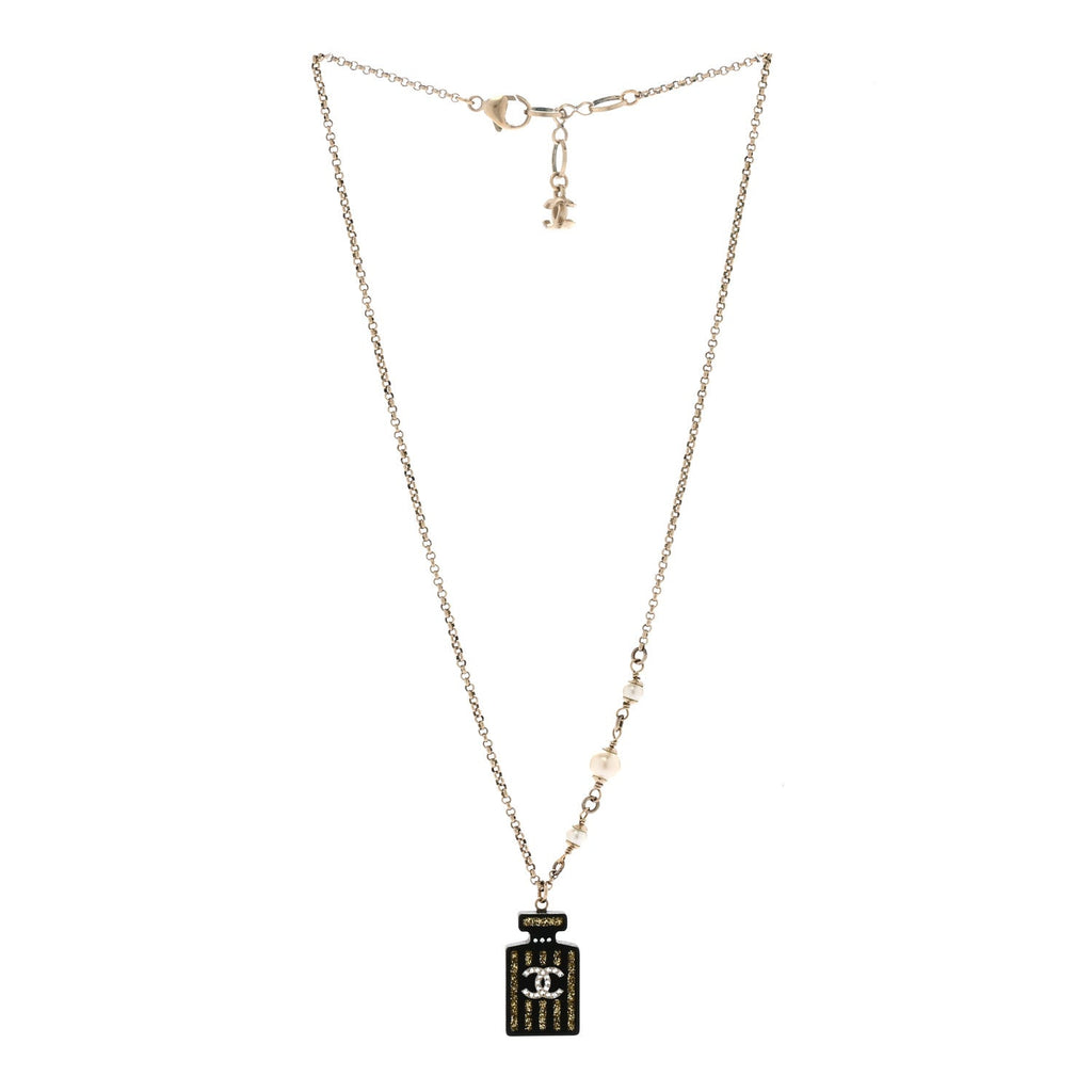 レジン ストラス パール 香水瓶 ネックレス ブラック ゴールド（カスタマイズ対応）