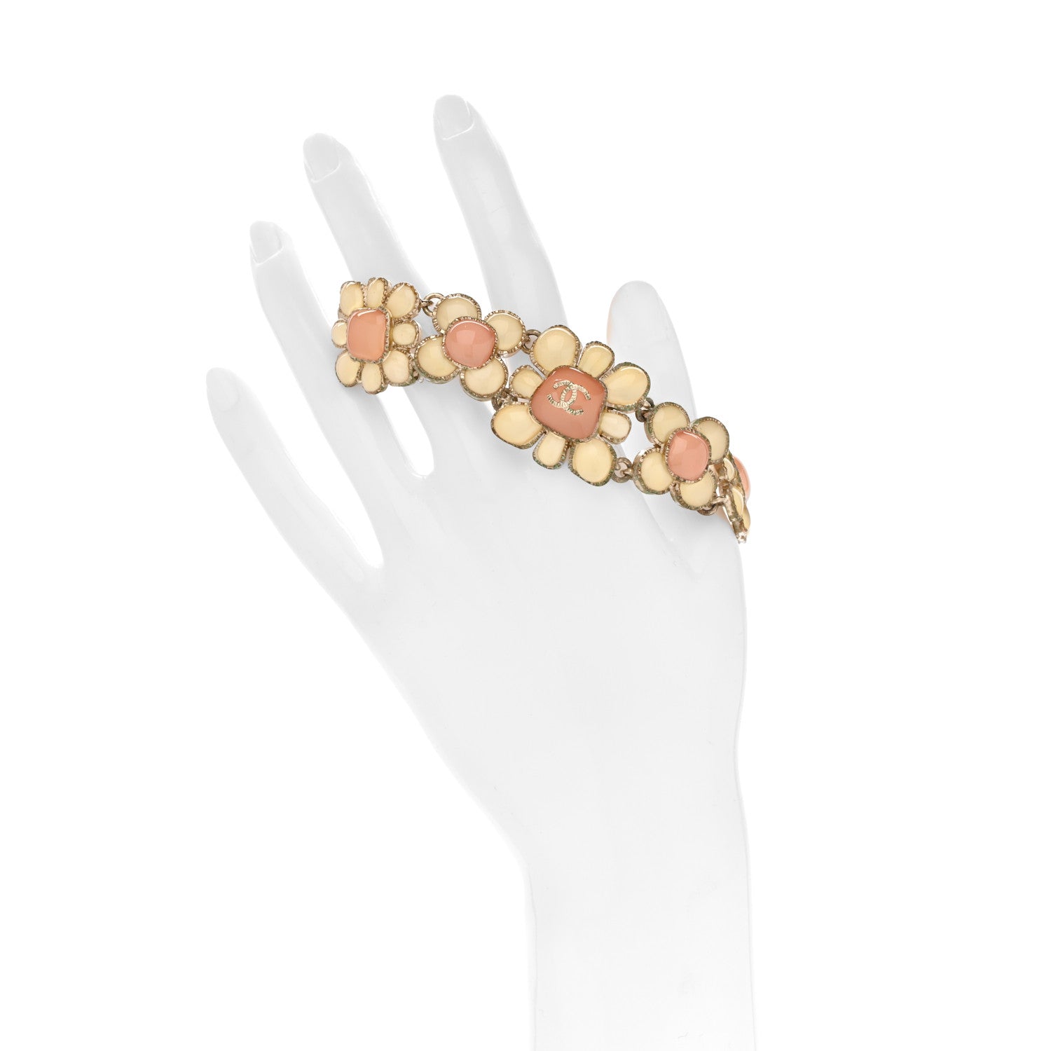 レジン グリポア ポアードグラス フラワーブレスレット ピンク ホワイト ゴールド（カスタマイズ対応）