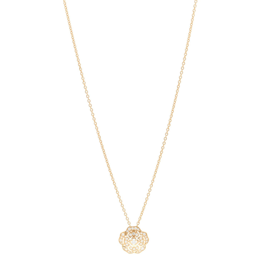 18Kイエローゴールド ダイヤモンド ブトン ド カメリア ペンダントネックレス（カスタマイズ対応）